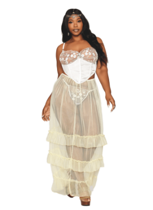 Bustier blanc avec armatures grande taille, en satin et dentelle florale - DG13262XWHT